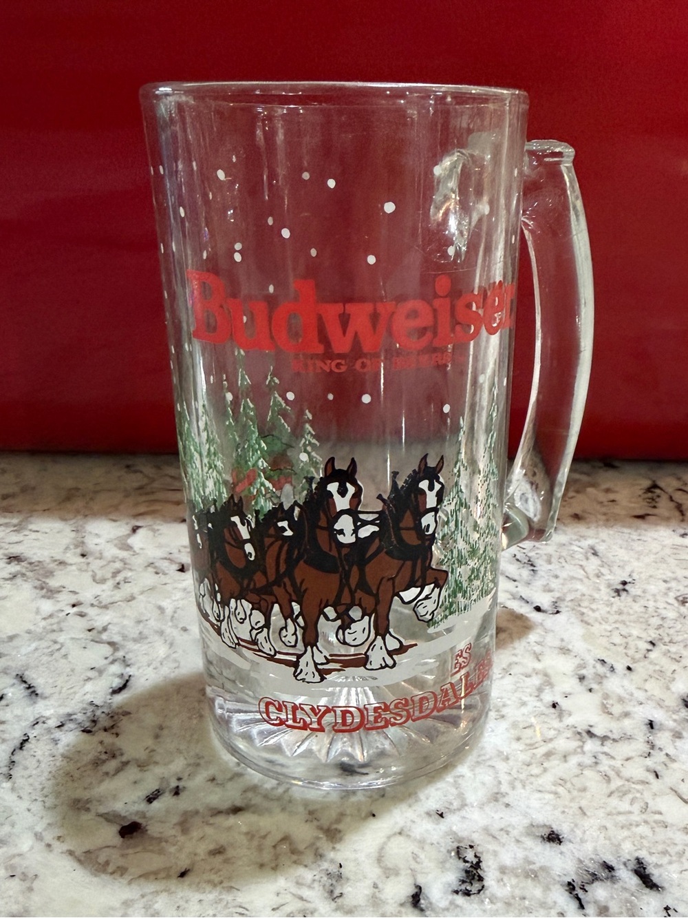 Vintage 1988 Budweiser Clydesdales Holiday Beer Mug